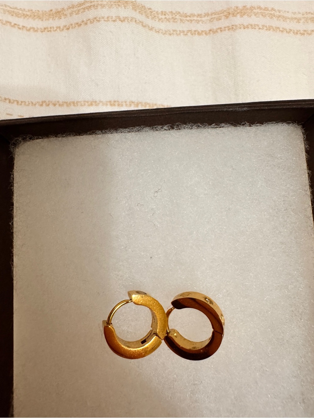 Gold Tone Hoop Earrings with Crystal Accent - Picture 4 of 5